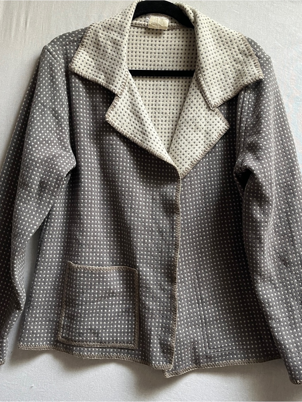 Linda Lundstrom Vintage Wool Reversible Dot-Print Jacket Gray Cream Sz 8